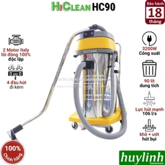 Máy hút bụi công nghiệp khô và ướt HiClean HC90 - 90 lít - 3200W - 2 Motor lõi đồng