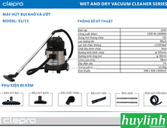 Máy hút bụi công nghiệp khô và ướt Clepro S1/15 - 15 lít