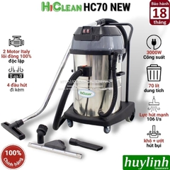 Máy Hút Bụi Công Nghiệp Khô Và Ướt Hiclean HC70 New - 70 Lít - Công Suât 3000W - 2 Motor Độc Lập