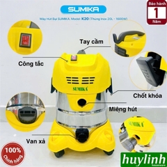Máy hút bụi khô và ướt Sumika K20 - dung tích 20 lít - Có lọc HEPA - 1600W
