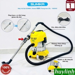 Máy hút bụi khô và ướt Sumika K20 - dung tích 20 lít - Có lọc HEPA - 1600W
