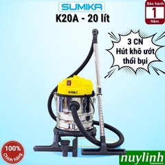 Máy hút bụi 3 chức năng Sumika K20A - 20 lít - 1500W - hút bụi khô - ướt - thổi bụi