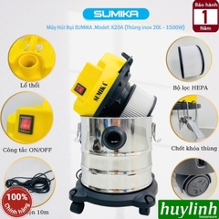 Máy hút bụi 3 chức năng Sumika K20A - 20 lít - 1500W - hút bụi khô - ướt - thổi bụi