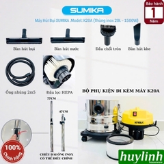 Máy hút bụi 3 chức năng Sumika K20A - 20 lít - 1500W - hút bụi khô - ướt - thổi bụi