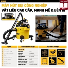 Máy hút bụi 3 chức năng Dewalt DXV23P – 23 lít - Hút bụi khô - Ướt - Thổi bụi