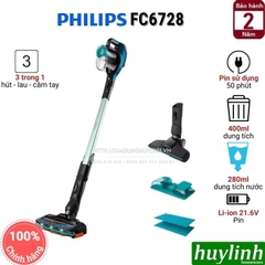 Máy hút bụi dùng pin có cán Philips FC6728 - 3 trong 1 - chính hãng