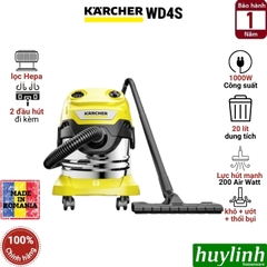 Máy hút bụi khô - ướt và thổi bụi Karcher WD4S (mã 1.628-260.0) - Dung tích 20 lít - Hàng chính hãng