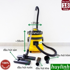 Máy hút bụi Khô và Ướt HiClean HC15P - 15 lít - Thùng nhựa