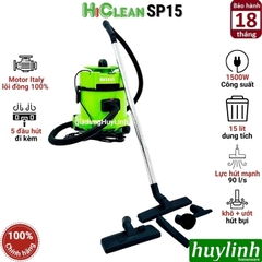 Máy hút bụi Khô và Ướt HiClean SP15 - 15 lít - 1500W - Thùng nhựa