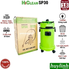 Máy hút bụi Khô và Ướt HiClean SP30 - 30 lít - 1500W - Thùng nhựa