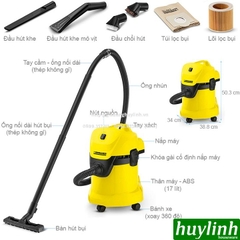 Máy hút bụi khô và ướt Karcher WD3 Car - Tặng bộ 5 túi lọc bụi trị giá 230.000