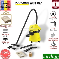 Máy hút bụi khô và ướt Karcher WD3 Car - Tặng bộ 5 túi lọc bụi trị giá 230.000