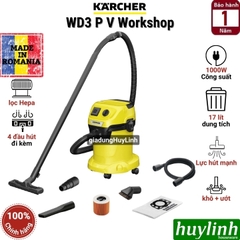 Máy hút bụi khô và ướt Karcher WD3P V Workshop - Dung tích 17 lít - Made in Romania