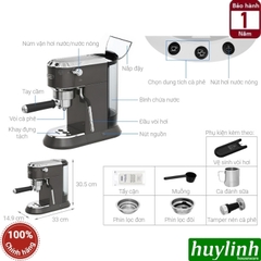 Máy pha cà phê Espresso Delonghi EC885 (GY - BG - M) - Dedica Arte - Tặng ca đánh sữa + Tamper inox
