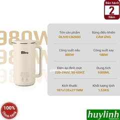 Máy xay nấu sữa hạt mini Olivo CB2000 - Dung tích 1000ml - 10 Chức năng