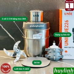 Máy xay thịt - thực phẩm Unie UE-226 - 2 cối inox 2.5 lít + dụng cụ bóc tỏi