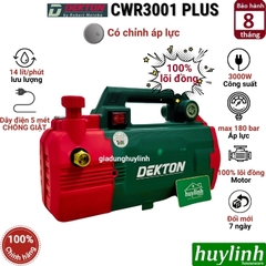Máy xịt rửa xe chỉnh áp Dekton DK-CWR3001 PLUS - 3000W - Áp lực 180 bar - Motor cảm ứng từ lõi đồng