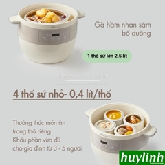 Nồi nấu chậm - chưng yến - hầm cách thuỷ Bear DDG-B25Q3 - 4 thố 400ml + 1 thố 2.5 lít