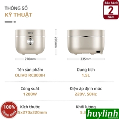 Nồi cơm điện cao tần Olivo RC-800IH - Lòng nồi inox 316 1.5 lít - chống dính tự nhiên