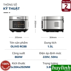 Nồi cơm điện tử Olivo RC88 - 1.5 lít - Lòng nồi inox 304 chống dính tự nhiên