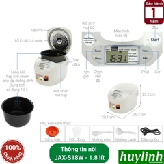 Nồi cơm điện tử Tiger JAX-S10W (1 lít) - JAX-S18W (1.8 lít) - 9 chức năng - Sản xuất tại Nhật Bản