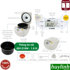 Nồi cơm điện tử Tiger JBV-S18W - 1.8 lít - JBV-S10W - 1 lít - Made in Nhật Bản