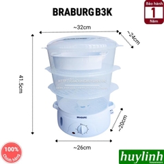 Nồi hấp điện 3 tầng Braburg B3K - 9 lít