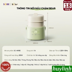Nồi nấu chậm - chưng yến - nấu cách thuỷ Bear SC-4H10E - 1 lít - 7 chức năng - kèm xửng hấp