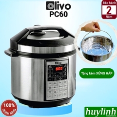 Nồi áp suất điện đa năng Olivo PC60 - 6 lít - 1000W - 16 chức năng - Tặng Xửng Hấp