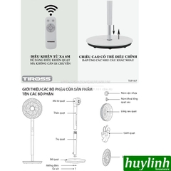 Quạt cây đứng Tiross TS9187 - Động cơ DC - Có Remote