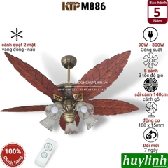 Quạt trần 5 cánh gỗ đèn chùm Kim Thuận Phong KTP M886