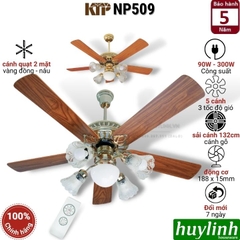 Quạt trần 5 cánh gỗ đèn chùm Kim Thuận Phong KTP NP509