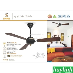 Quạt trần cánh gỗ kiểu cổ điển Sinwa S138-W - 3 cánh