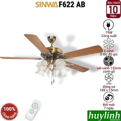 Quạt trần đèn cánh gỗ Sinwa F622 AB - 5 cánh