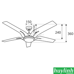 Quạt trần đèn LED Sinwa DC52 - 5 cánh - DC inverter