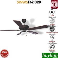 Quạt trần trang trí cánh gỗ Sinwa F62 ORB - 5 cánh