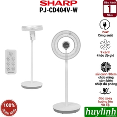 Quạt cây đứng tuần hoàn không khí Sharp PJ-CD404V-W - động cơ DC 24W - 9 cánh