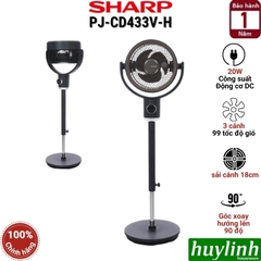 Quạt cây đứng tuần hoàn không khí Sharp PJ-CD433V-H - động cơ DC 20W - 3 cánh 99 tốc độ gió