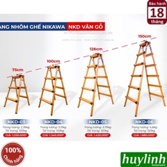 Thang nhôm chữ A Nikawa NKD-04 NEW - 4 bậc - cao 100cm - màu vân gỗ