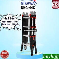 Thang nhôm gấp 4 đoạn 4 bậc Nikawa NKG-44C - Chân choãi - Chữ A 234cm - chữ I 477cm