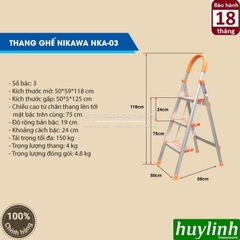 Thang nhôm ghế Nikawa NKA-03 - 3 bậc - 75cm