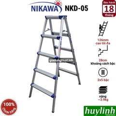 Thang nhôm chữ A Nikawa NKD-05 NEW - 5 bậc - cao 126cm - màu vân gỗ