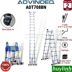 Thang nhôm rút đôi chữ A Advindeq ADT708BN - 5 mét - Model 2021
