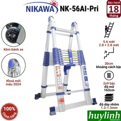 Thang nhôm rút đôi chữ A Nikawa NK-56AI PRI - 5.6 mét - Có bánh xe