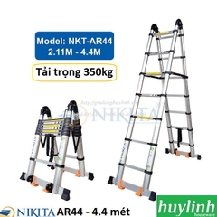 Thang nhôm rút đôi chữ A Nikita AR44 - 4.4 mét - Có bánh xe - Tải trọng 350kg