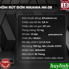 Thang nhôm rút đơn Nikawa NK-38 NEW - 3.8 mét - Tặng đệm cao su