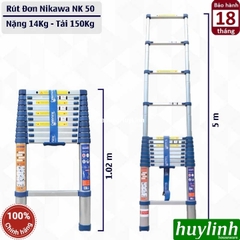 Thang nhôm rút đơn Nikawa NK-50 NEW - 5 mét - Tặng đệm cao su