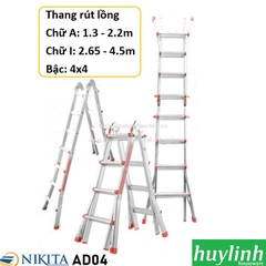 Thang nhôm gấp trượt 4 bậc Nikita AD04 - 4.5 mét