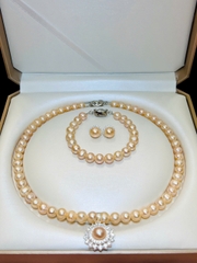 Bộ Chuỗi Trang Sức Ngọc Trai Hồng Cam Sang Trọng