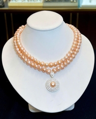 Chuỗi Vòng Cổ Đôi Ngọc Trai Màu Hồng Cam Thanh Lịch